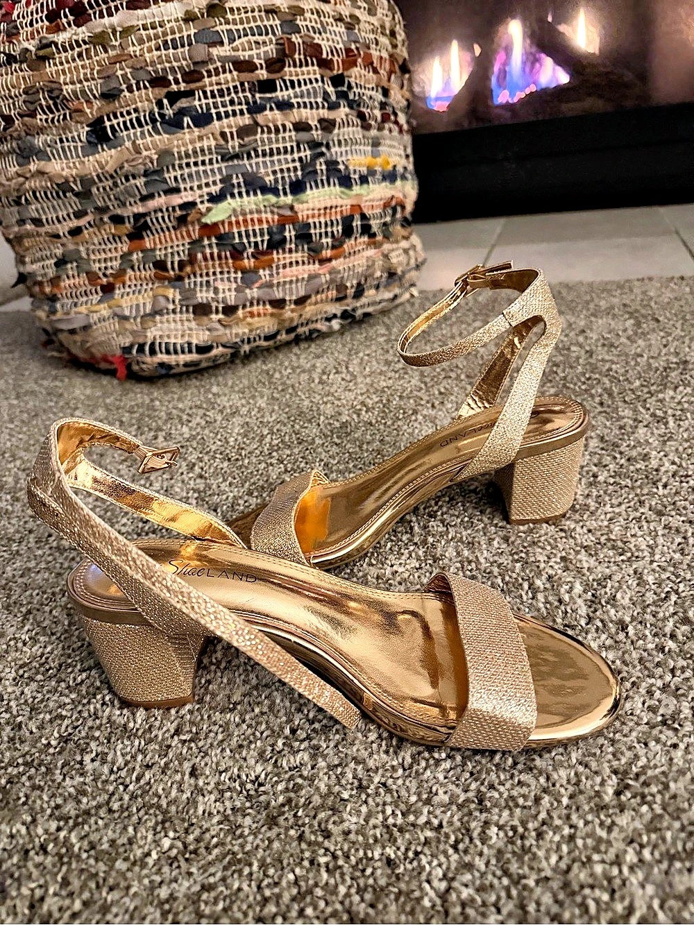 Shoe Land Rose Gold Textured Block Heel Sandals